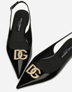 Polished calfskin slingbacks
