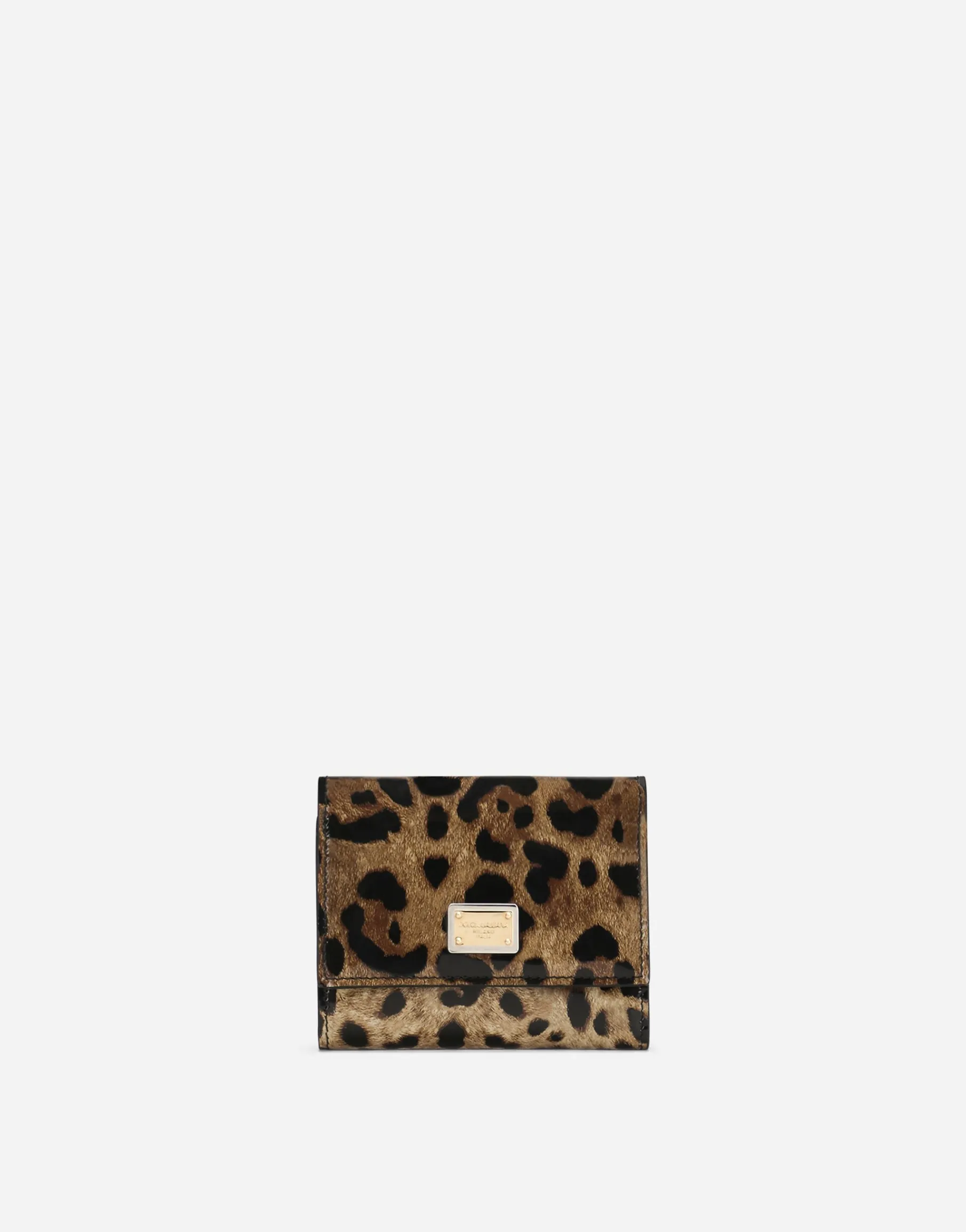 Polished calfskin wallet with leopard print