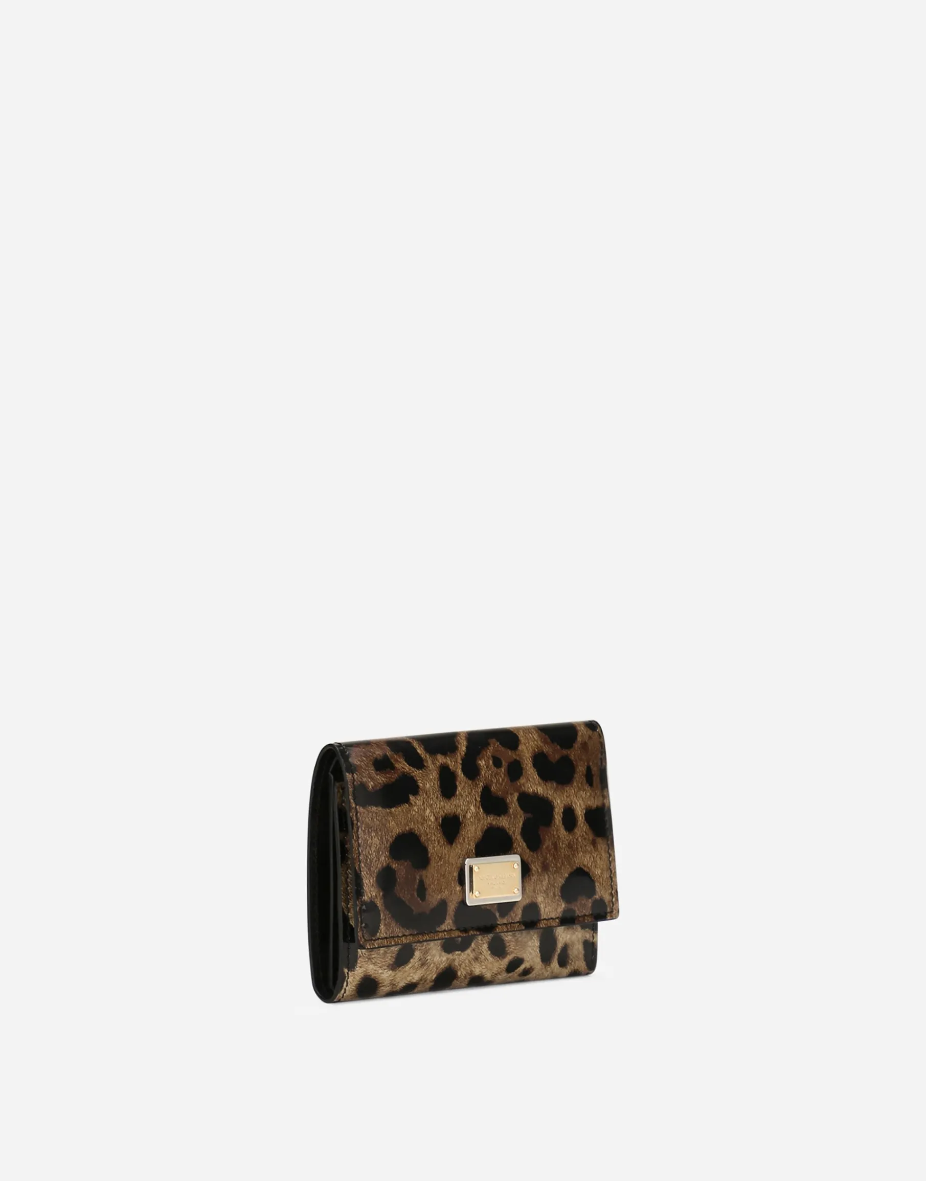 Polished calfskin wallet with leopard print