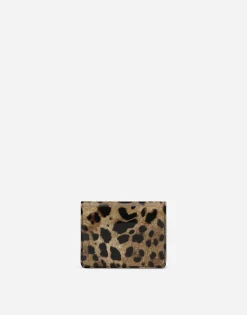 Polished calfskin wallet with leopard print