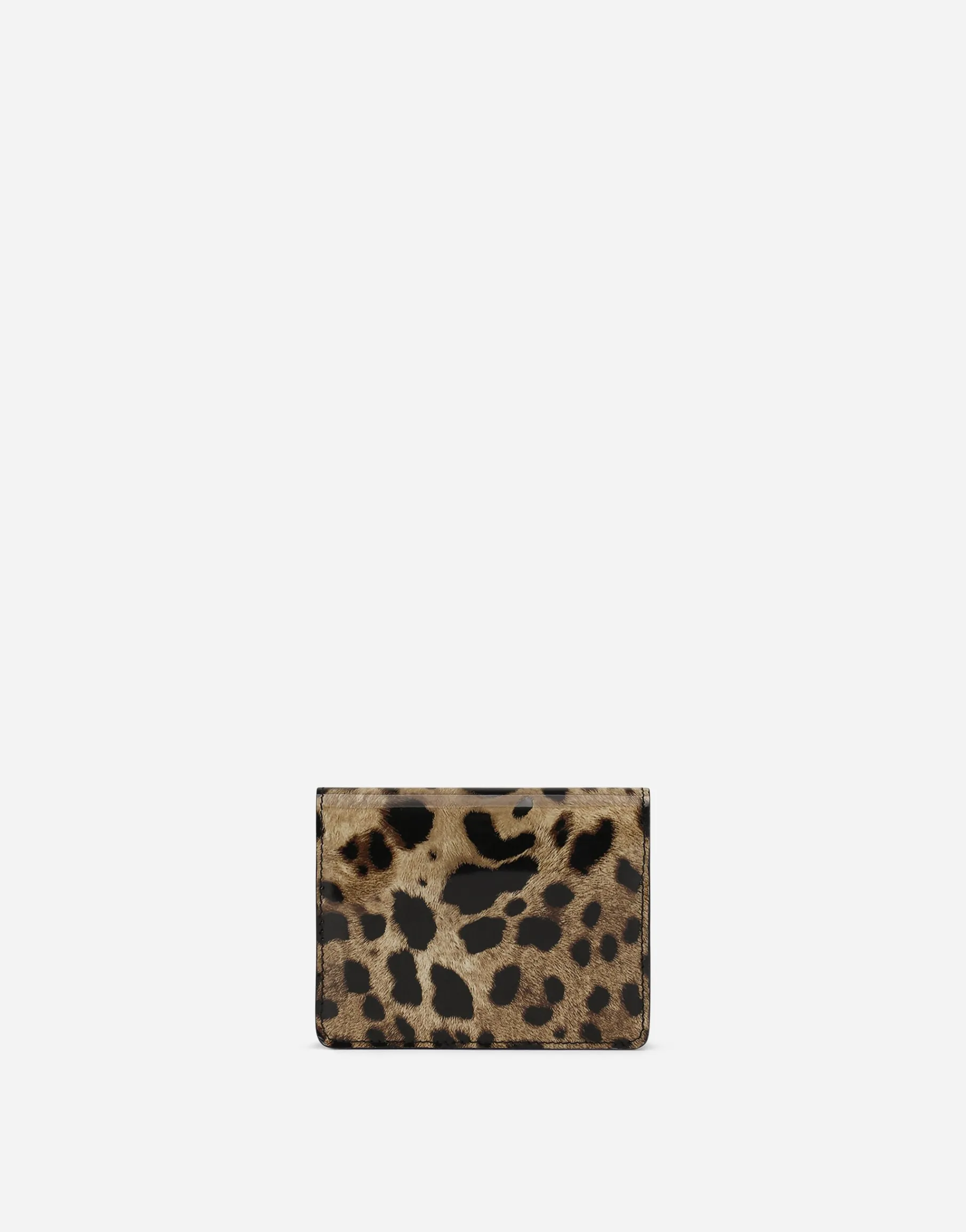 Polished calfskin wallet with leopard print