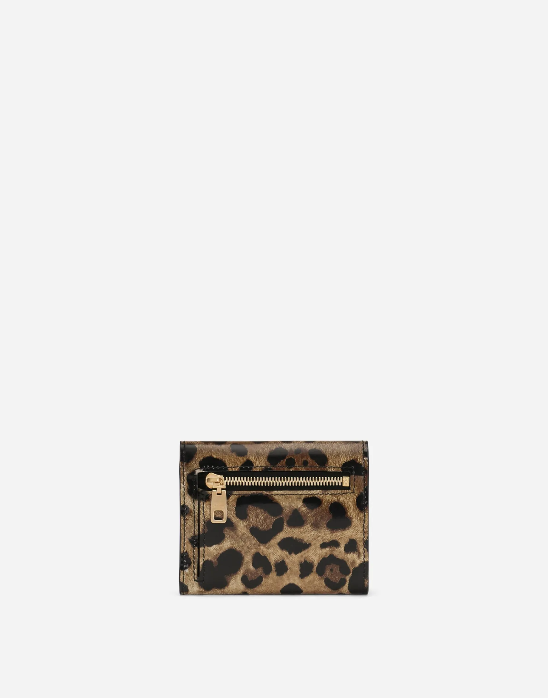 Polished calfskin wallet with leopard print