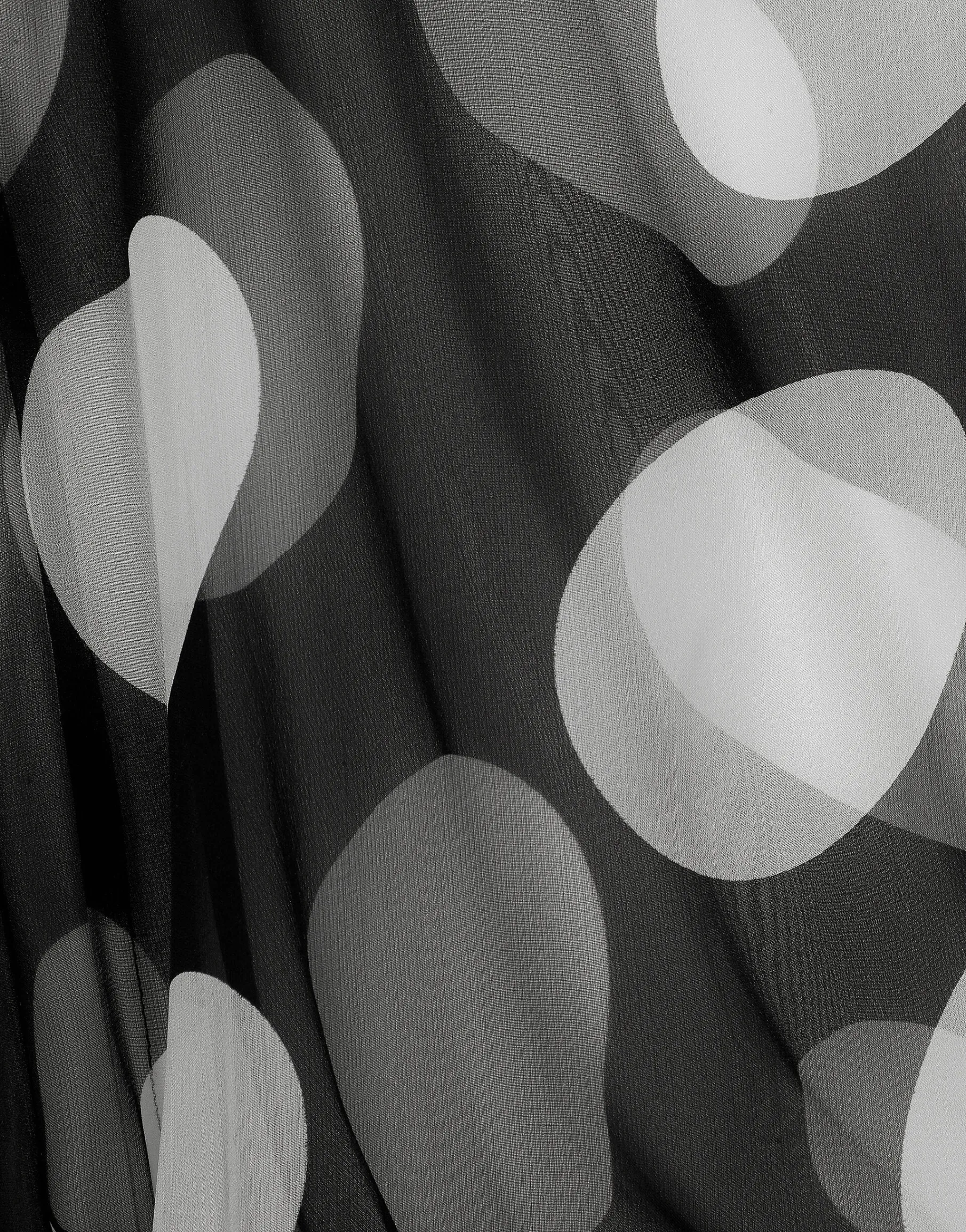 Polka-dot chiffon calf-length dress with piqué details