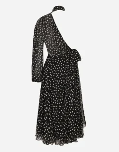 Polka-dot one-shoulder chiffon dress