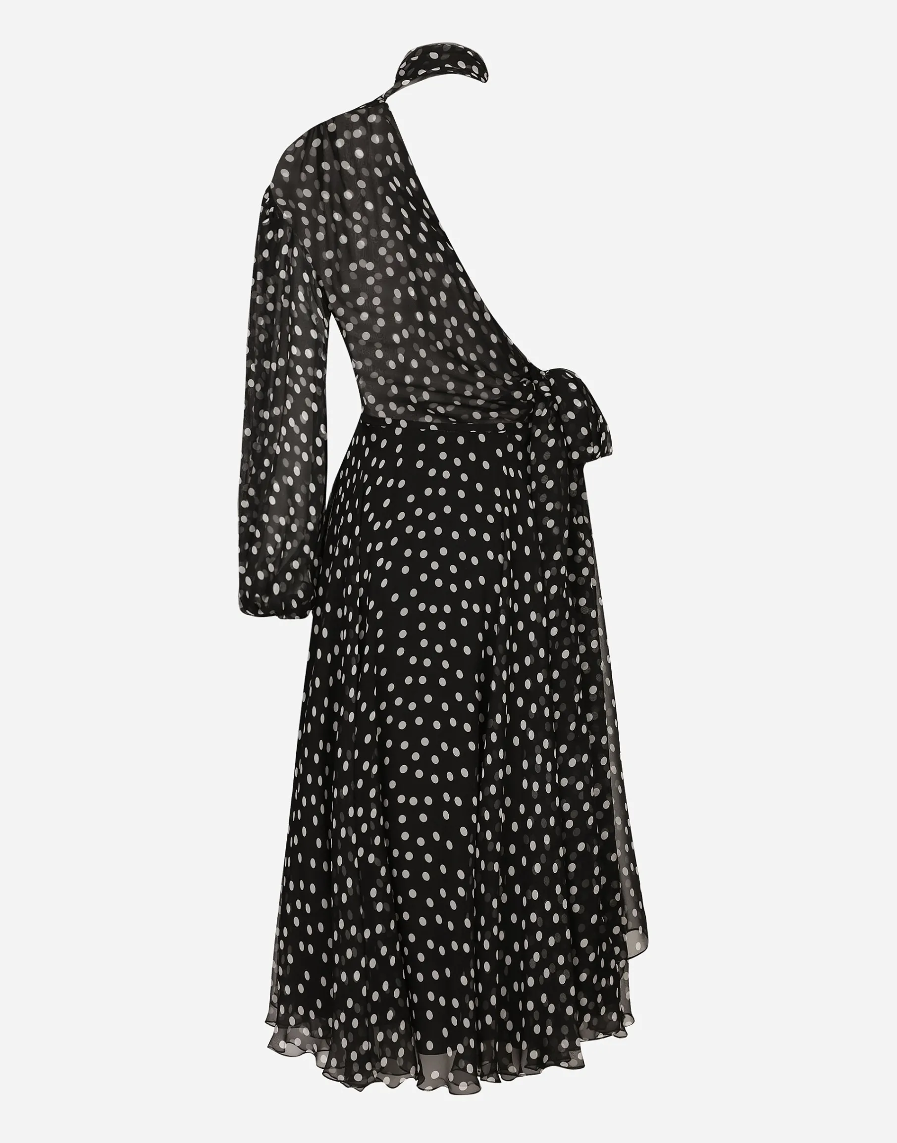 Polka-dot one-shoulder chiffon dress