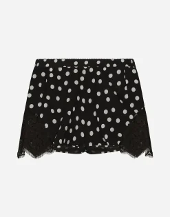 Polka-dot silk lingerie shorts with lace detailing