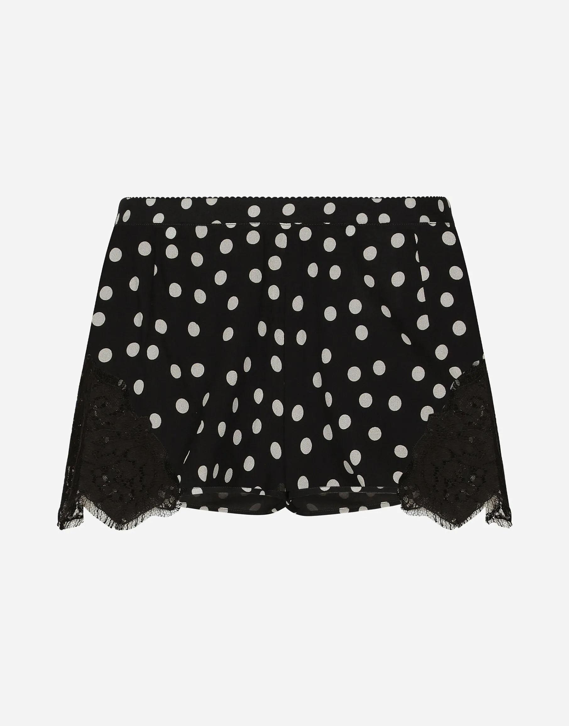 Polka-dot silk lingerie shorts with lace detailing