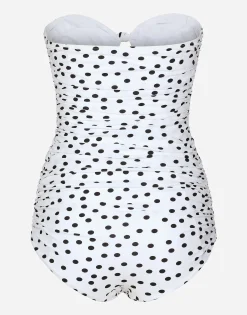 Polka-dot strapless one-piece swimsuit