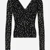Polka-dot tulle top with wrap-front neckline