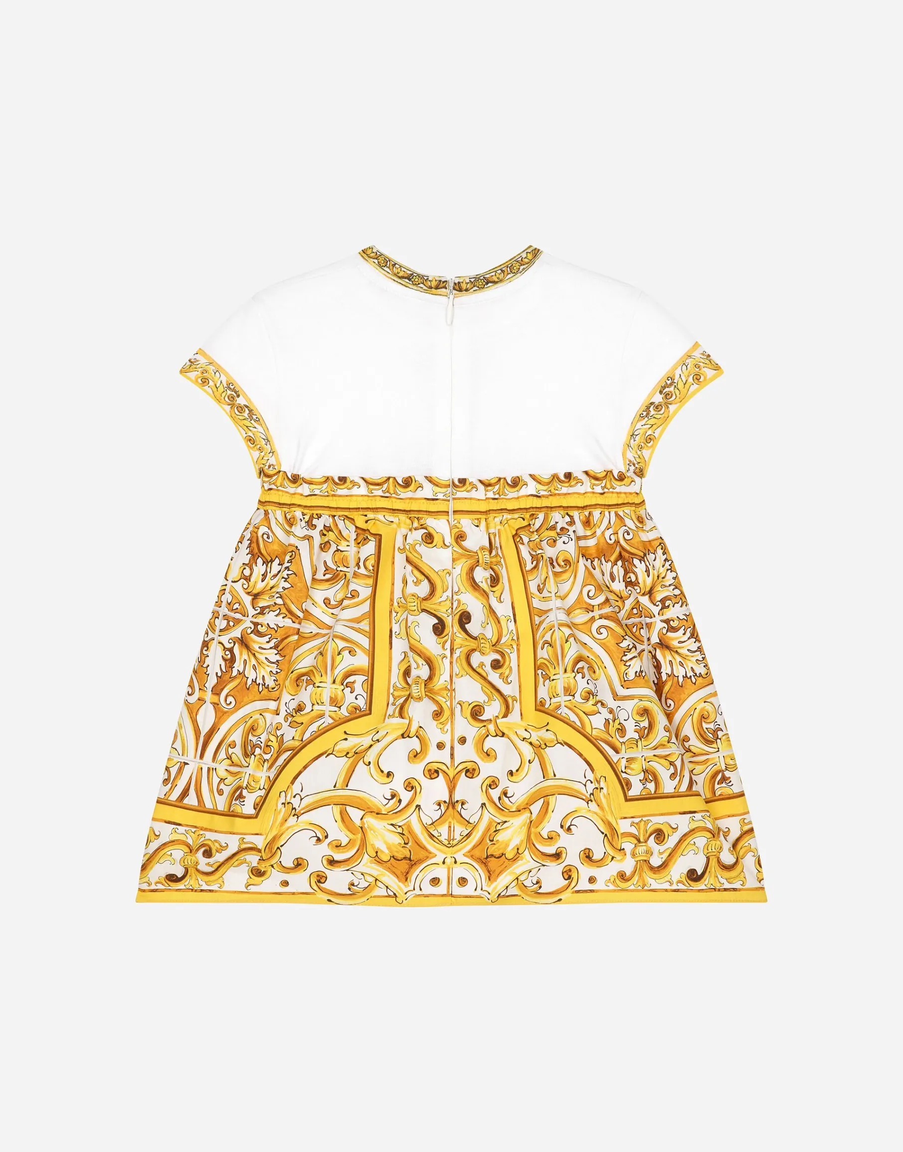 Poplin and jersey dress with yellow majolica print