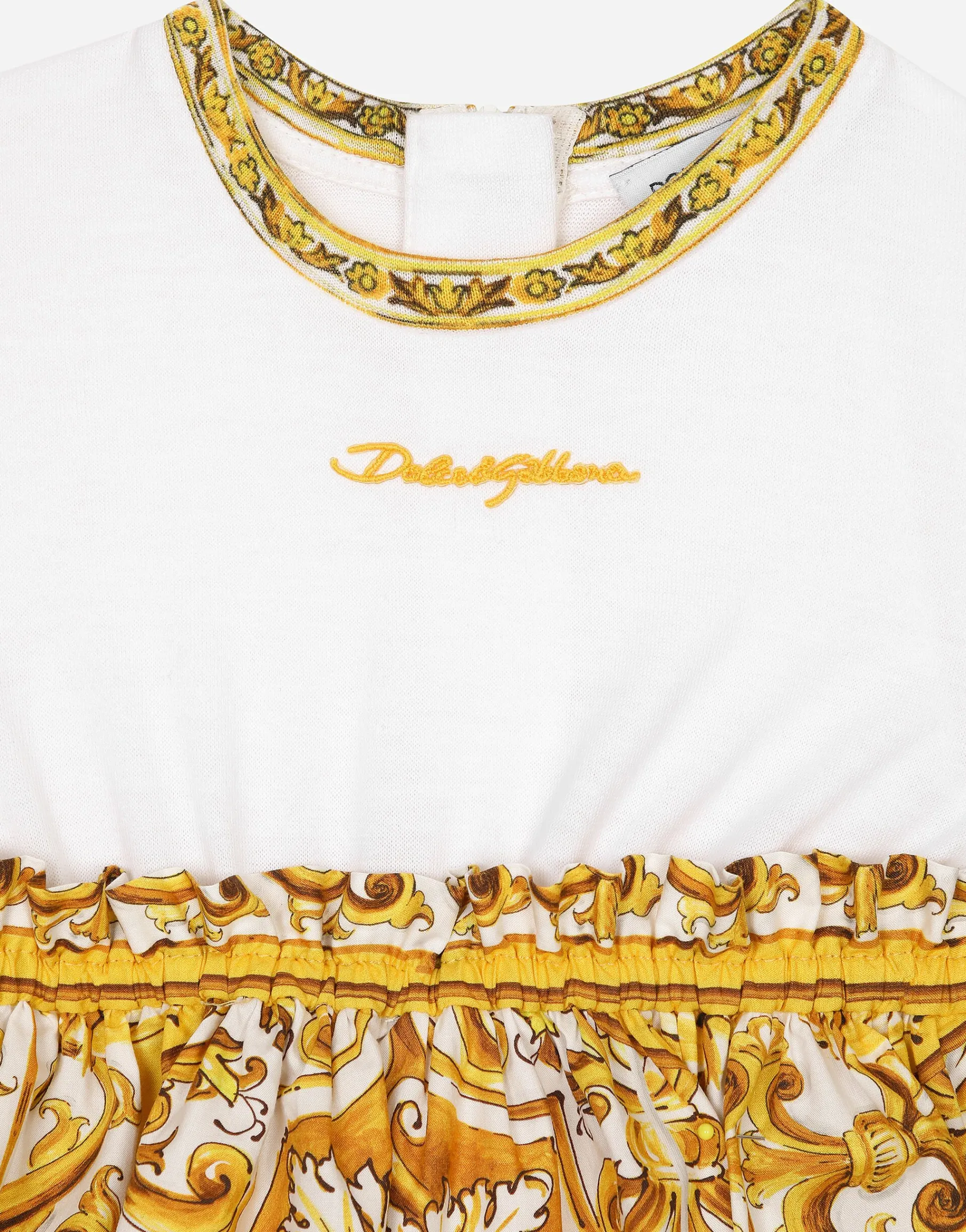 Poplin and jersey dress with yellow majolica print