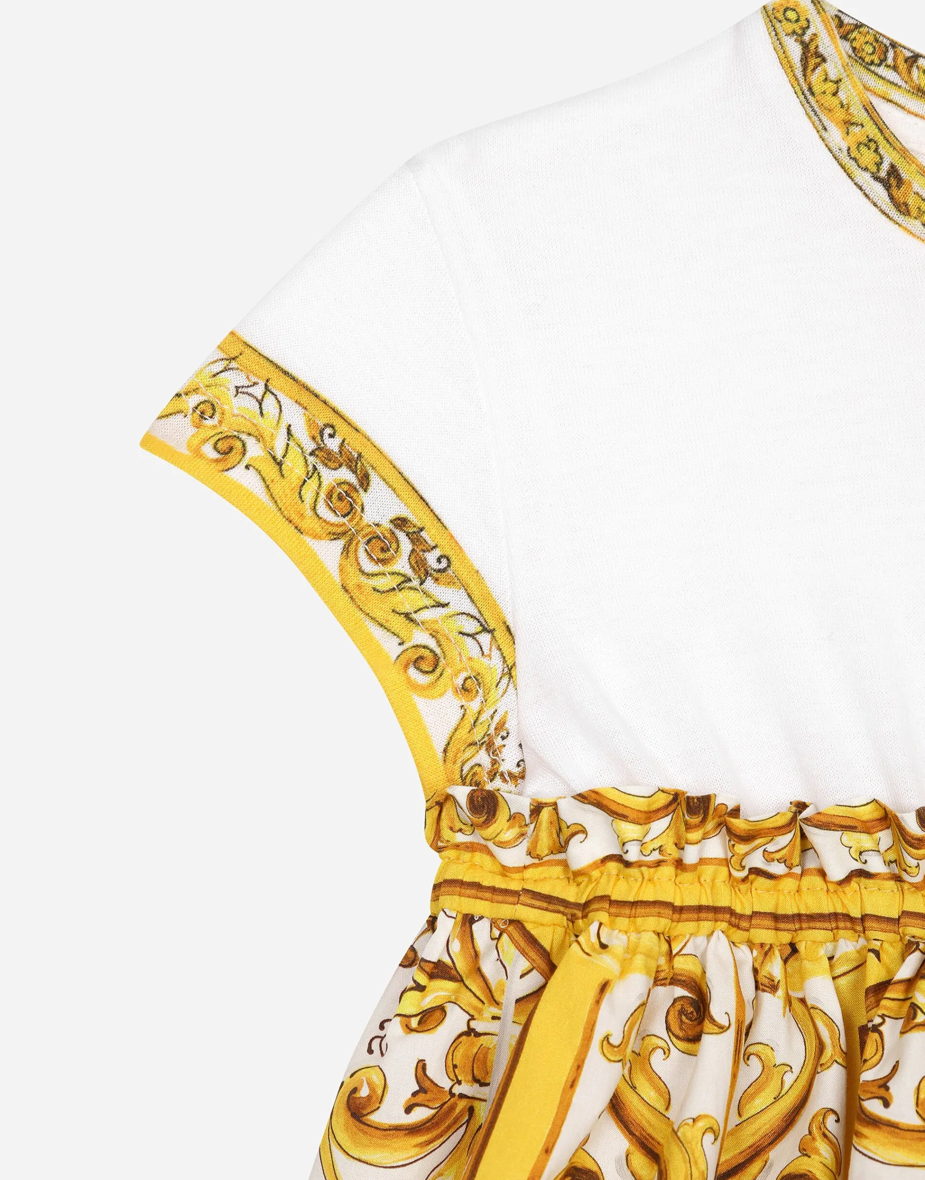 Poplin and jersey dress with yellow majolica print