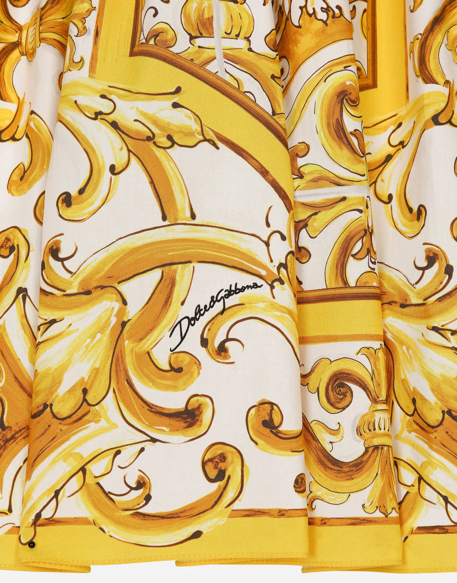 Poplin and jersey dress with yellow majolica print