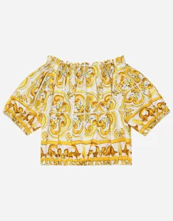 Poplin blouse with yellow majolica print