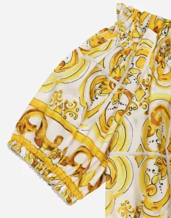 Poplin blouse with yellow majolica print