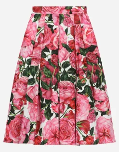 Poplin dress with rose print over a white background