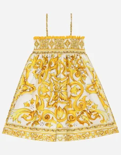 Poplin dress with yellow majolica print