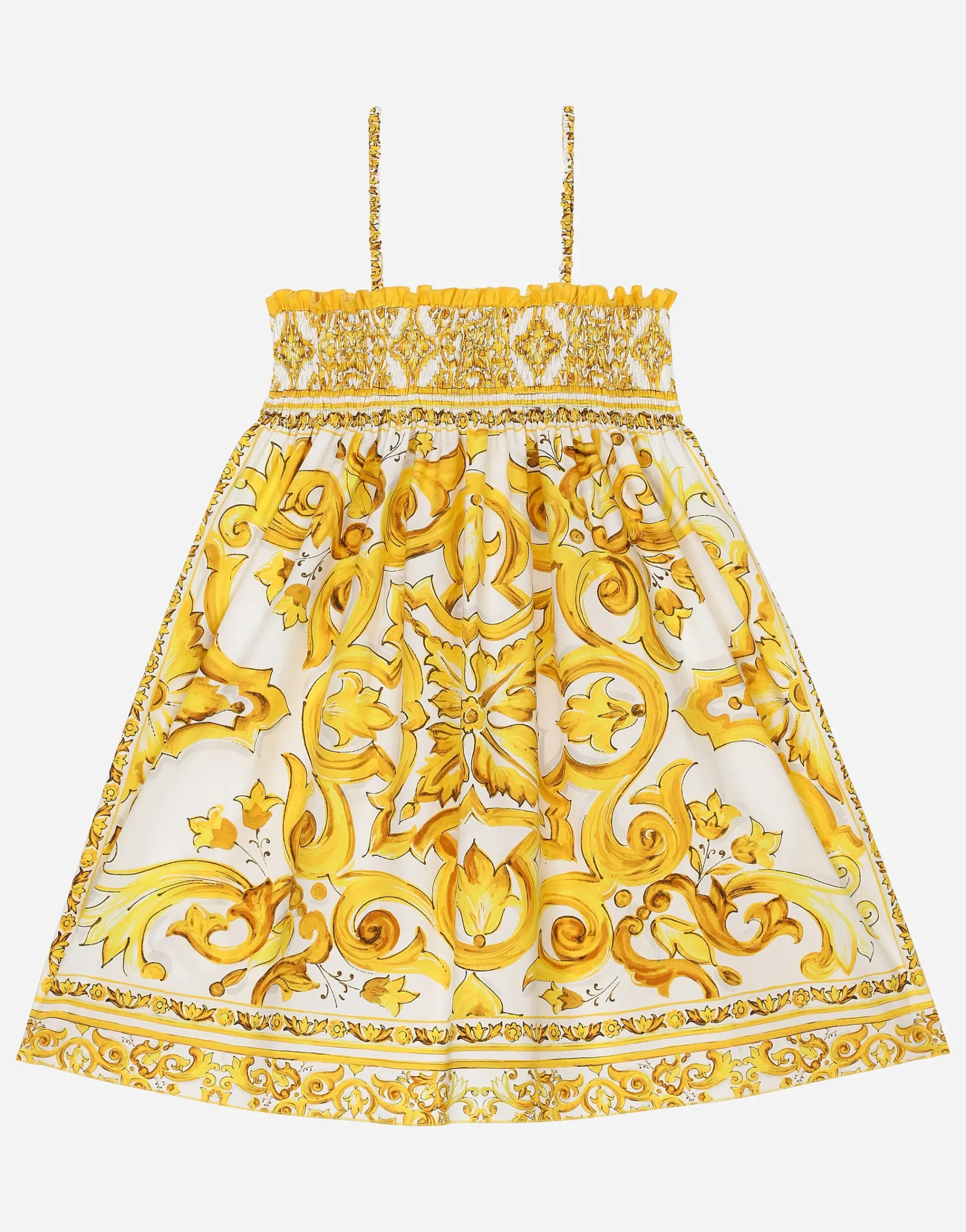 Poplin dress with yellow majolica print