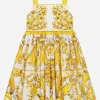 Poplin dress with yellow majolica print