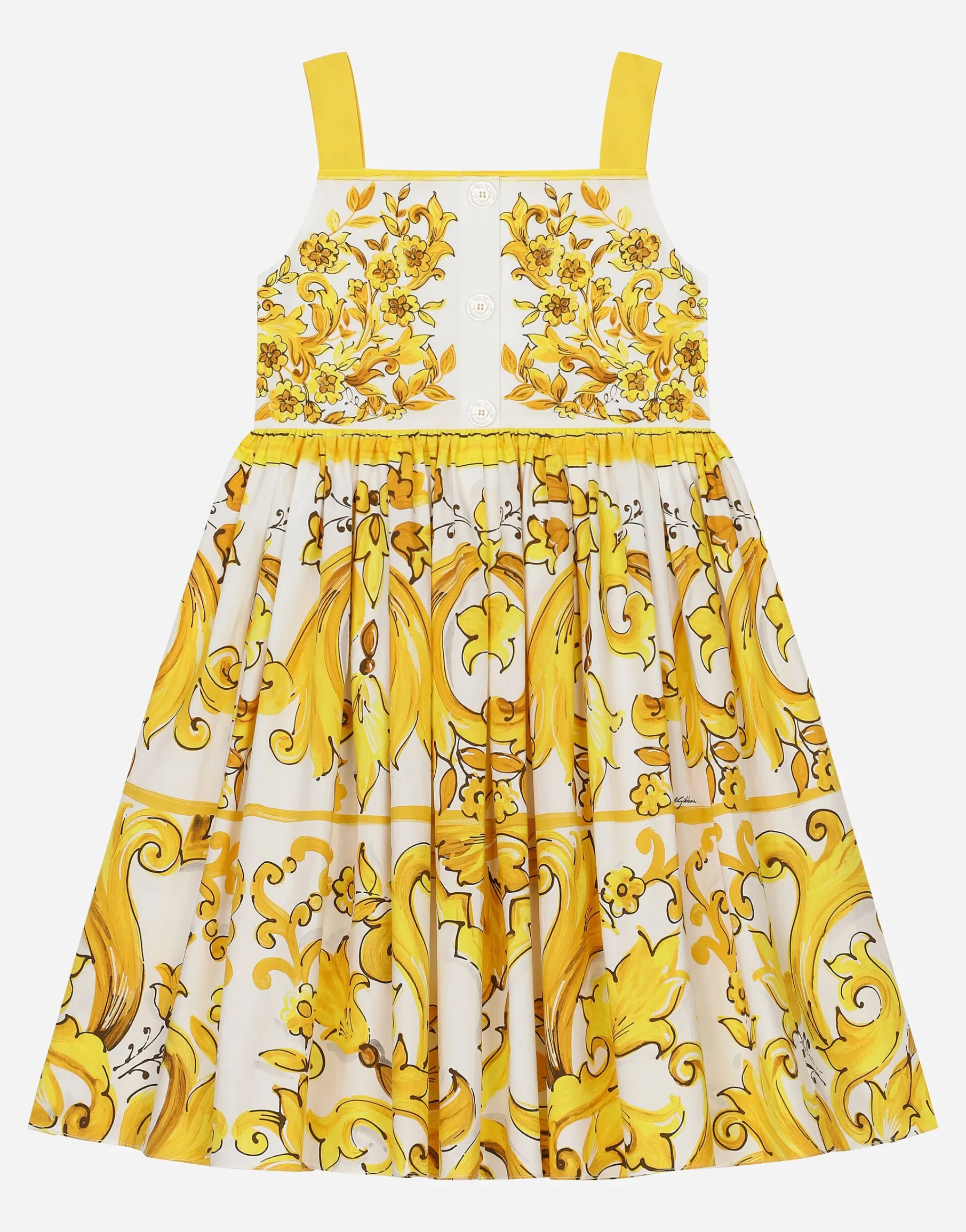 Poplin dress with yellow majolica print