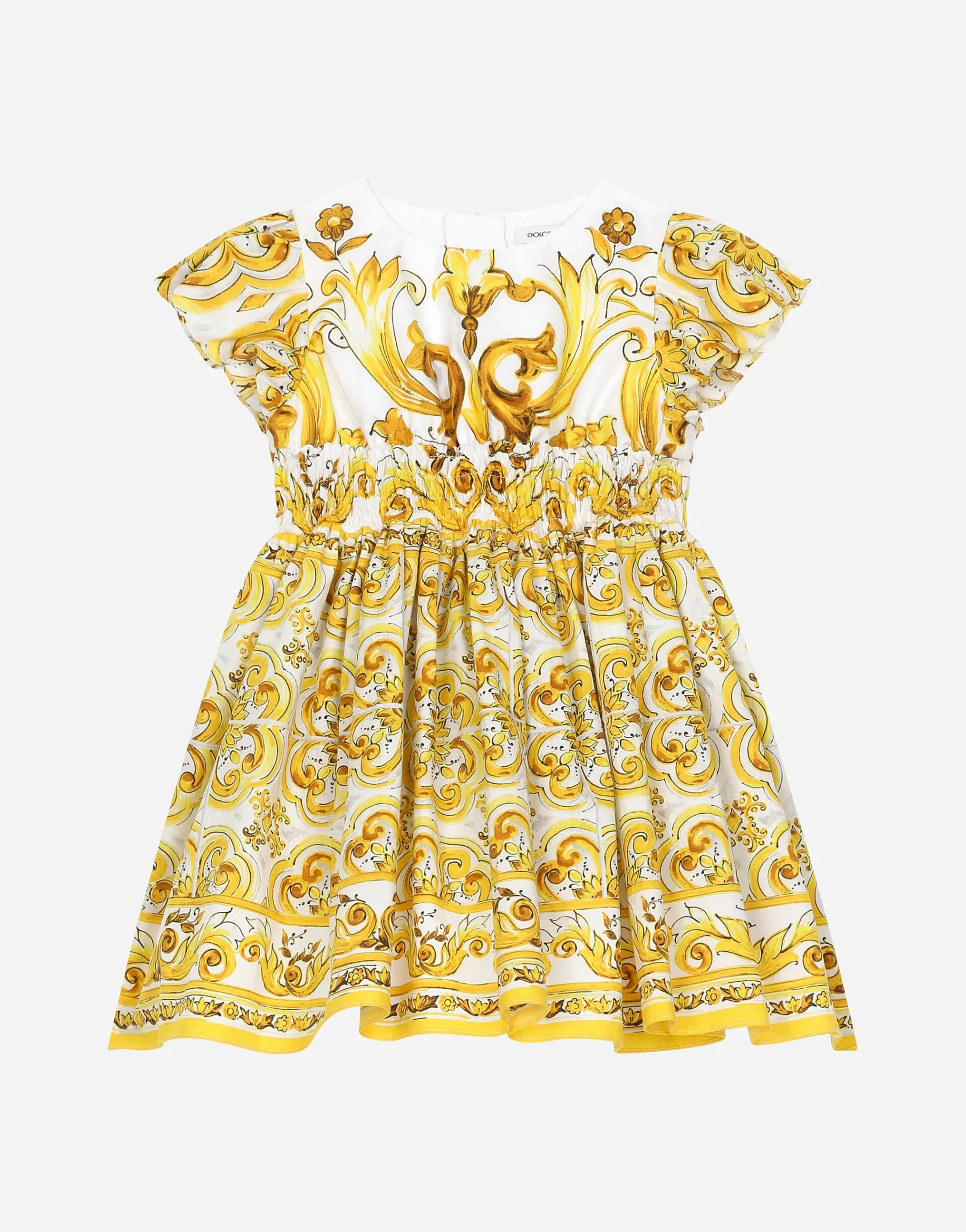 Poplin dress with yellow majolica print