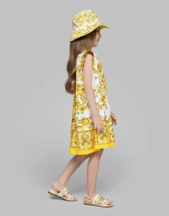 Poplin dress with yellow majolica print