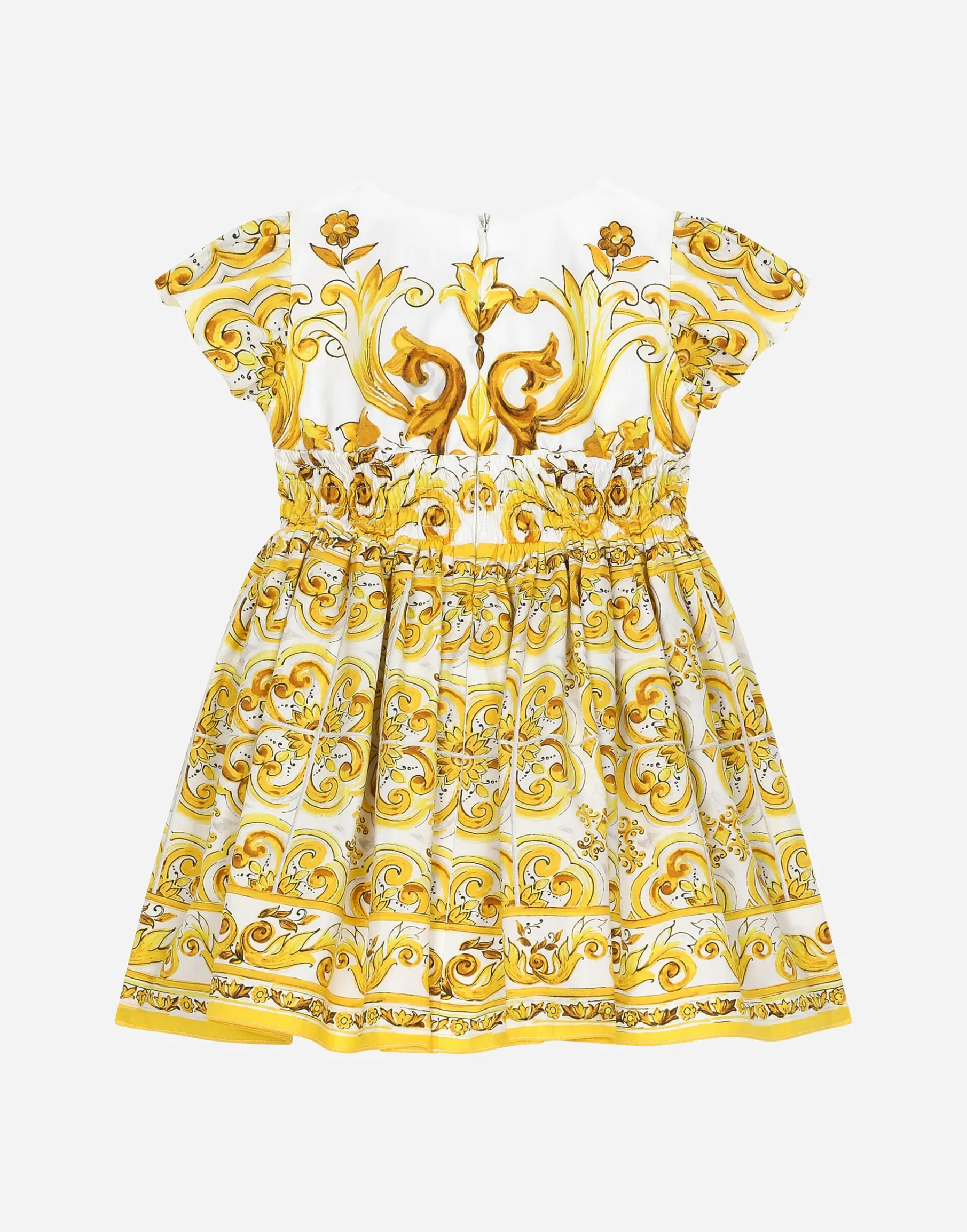 Poplin dress with yellow majolica print