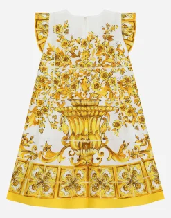 Poplin dress with yellow majolica print