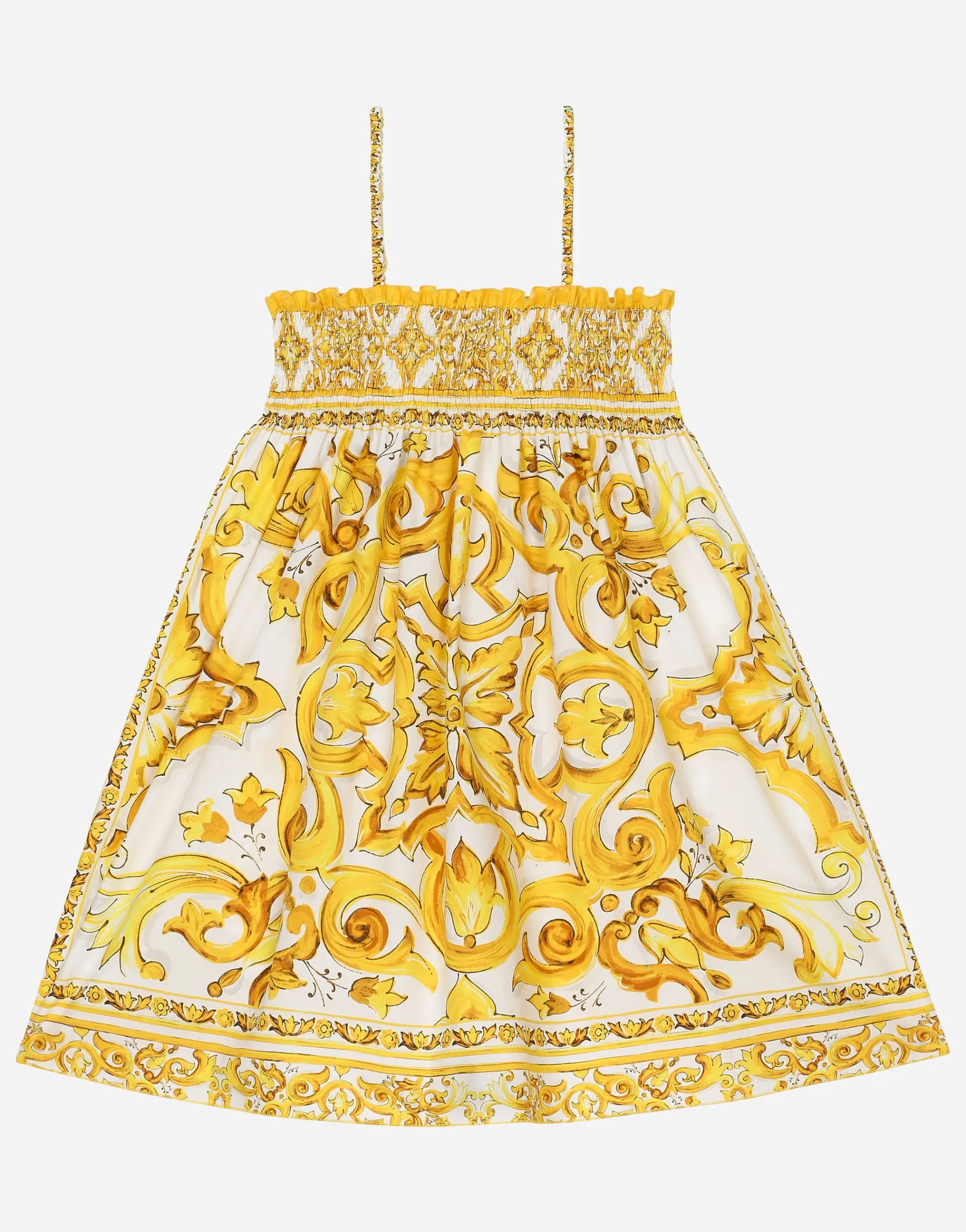 Poplin dress with yellow majolica print