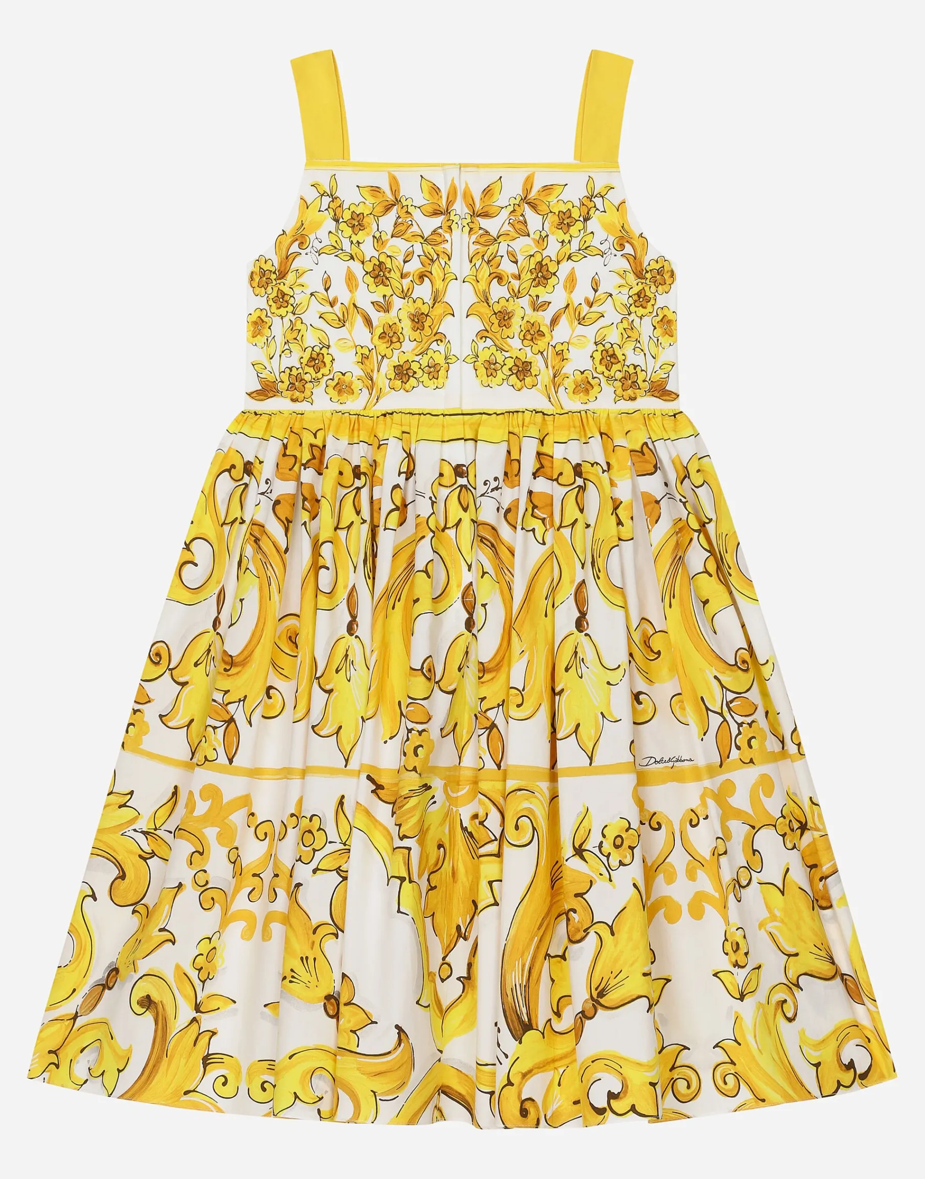 Poplin dress with yellow majolica print