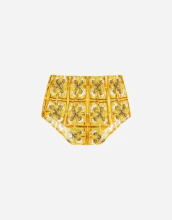 Poplin dress with yellow majolica print
