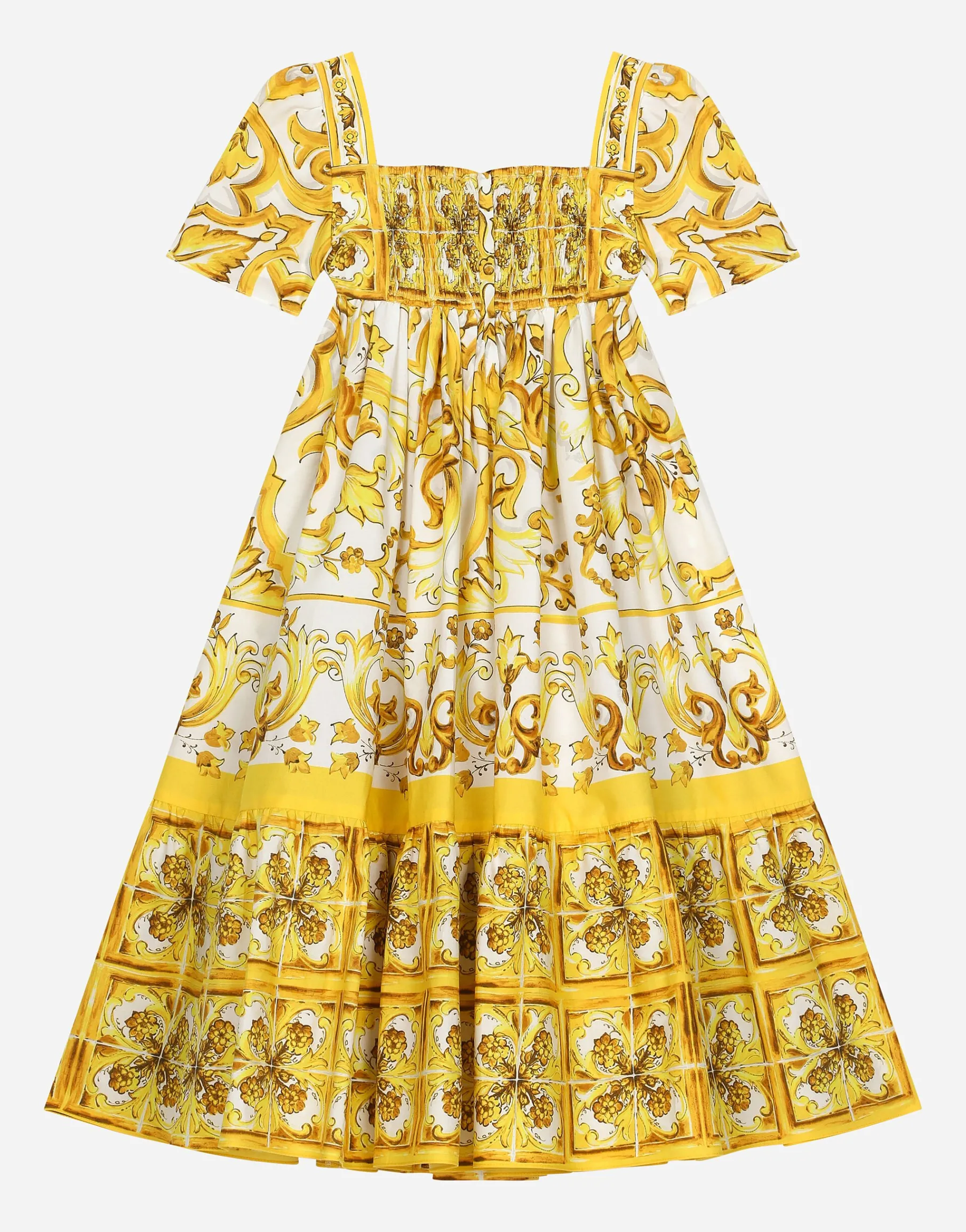 Poplin dress with yellow majolica print