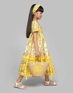 Poplin dress with yellow majolica print