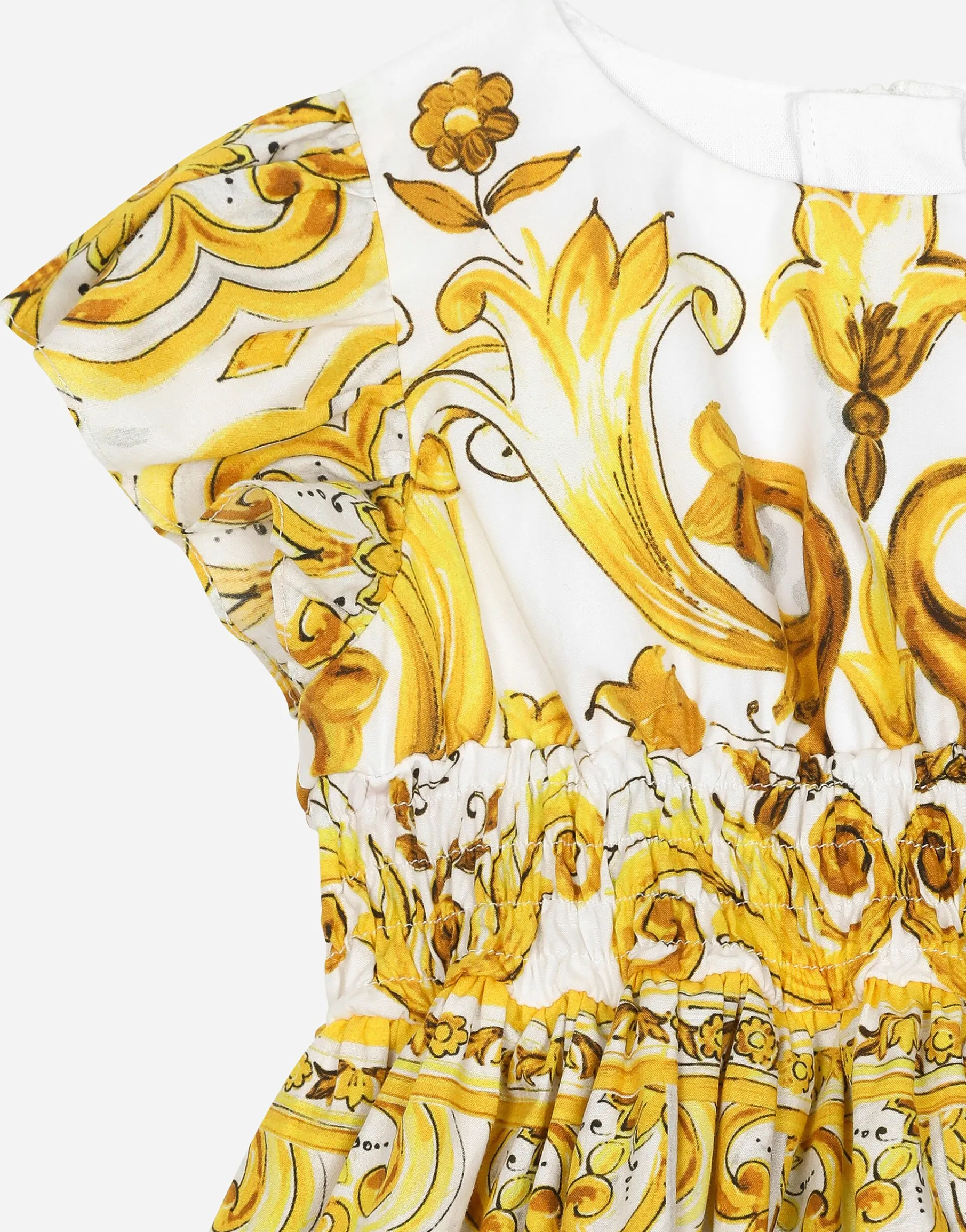 Poplin dress with yellow majolica print