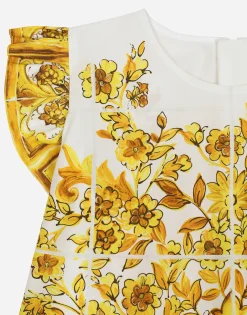 Poplin dress with yellow majolica print