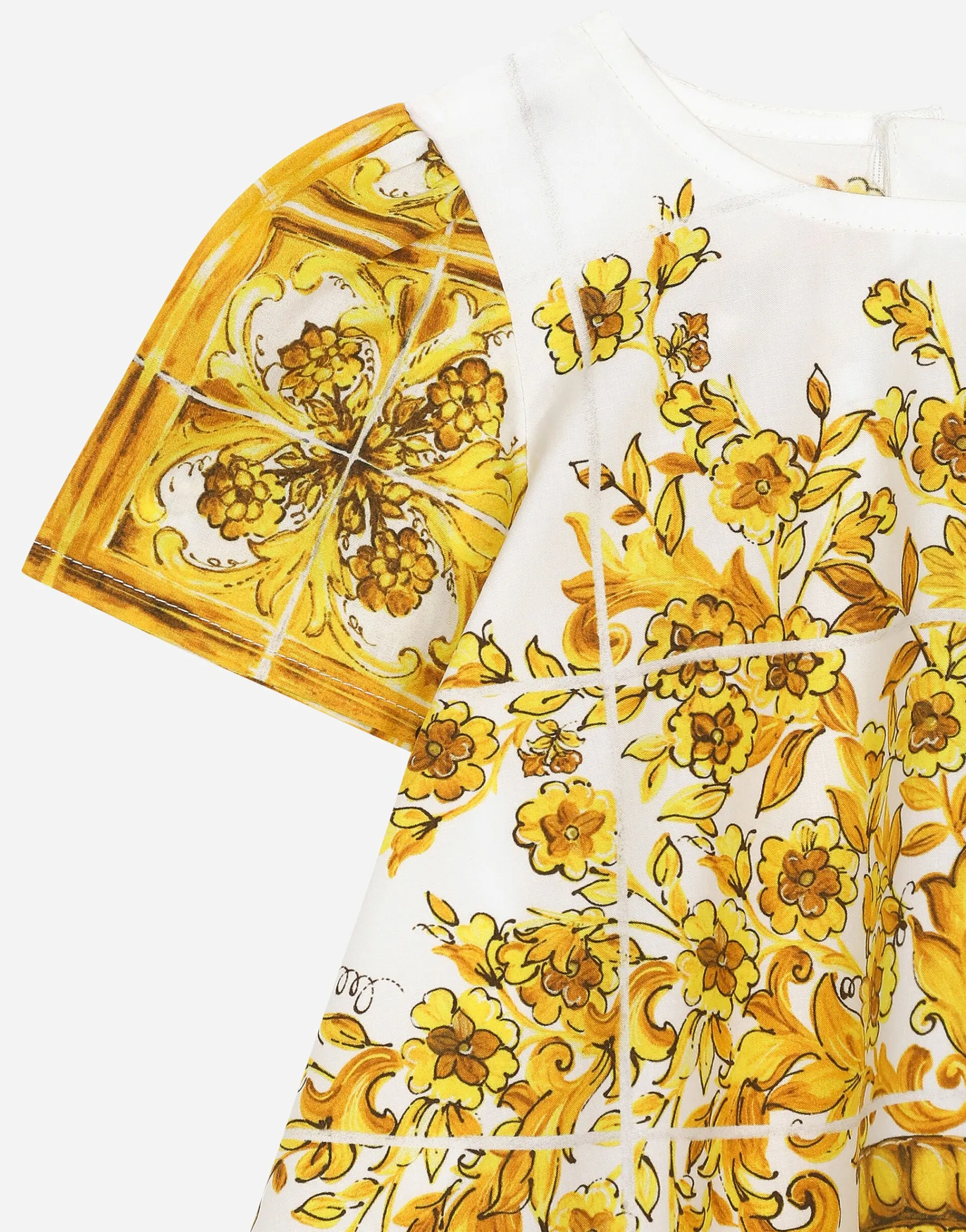 Poplin dress with yellow majolica print