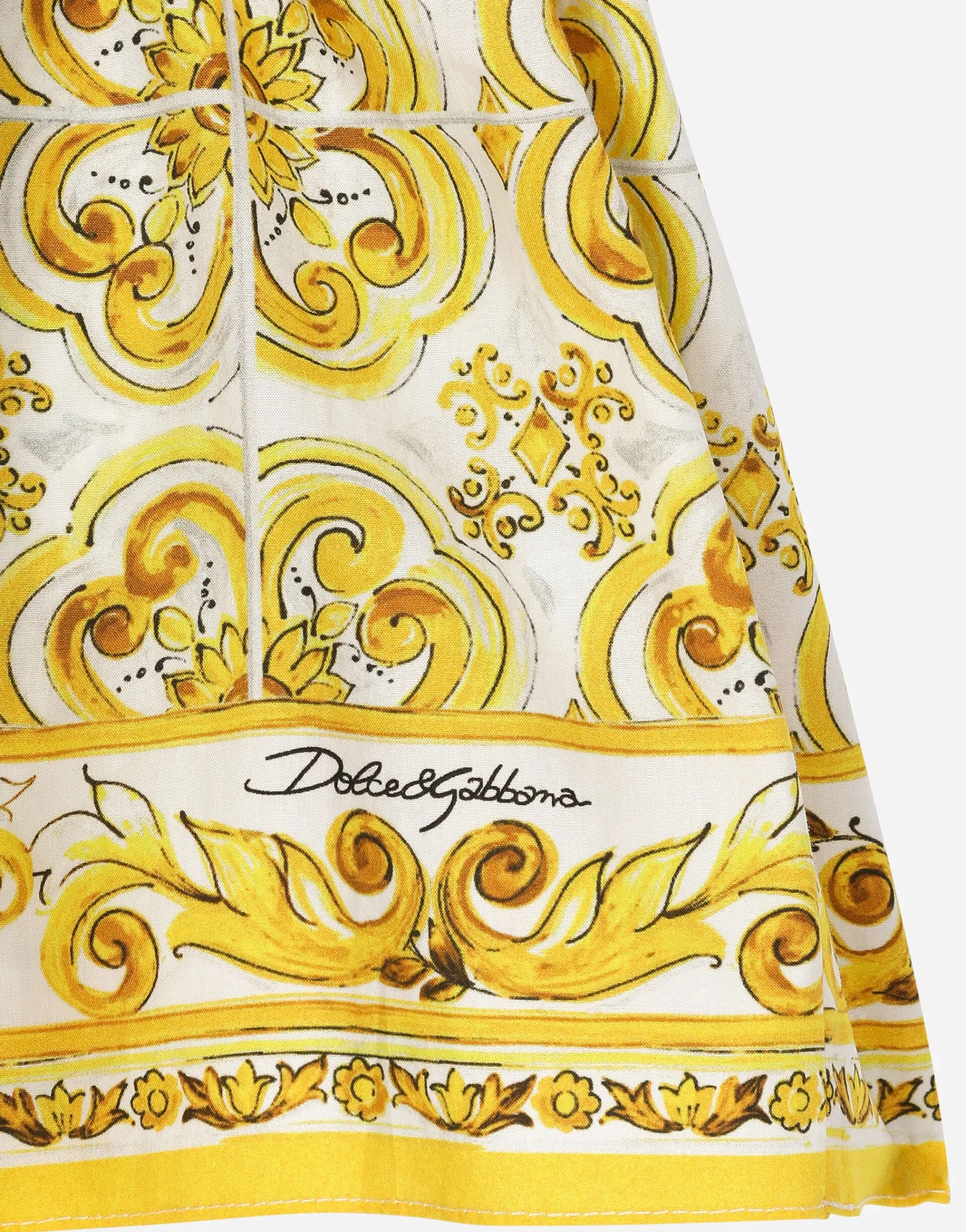 Poplin dress with yellow majolica print