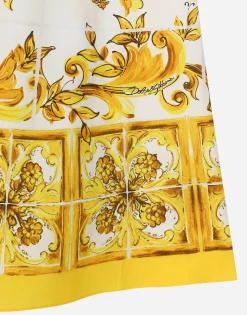 Poplin dress with yellow majolica print