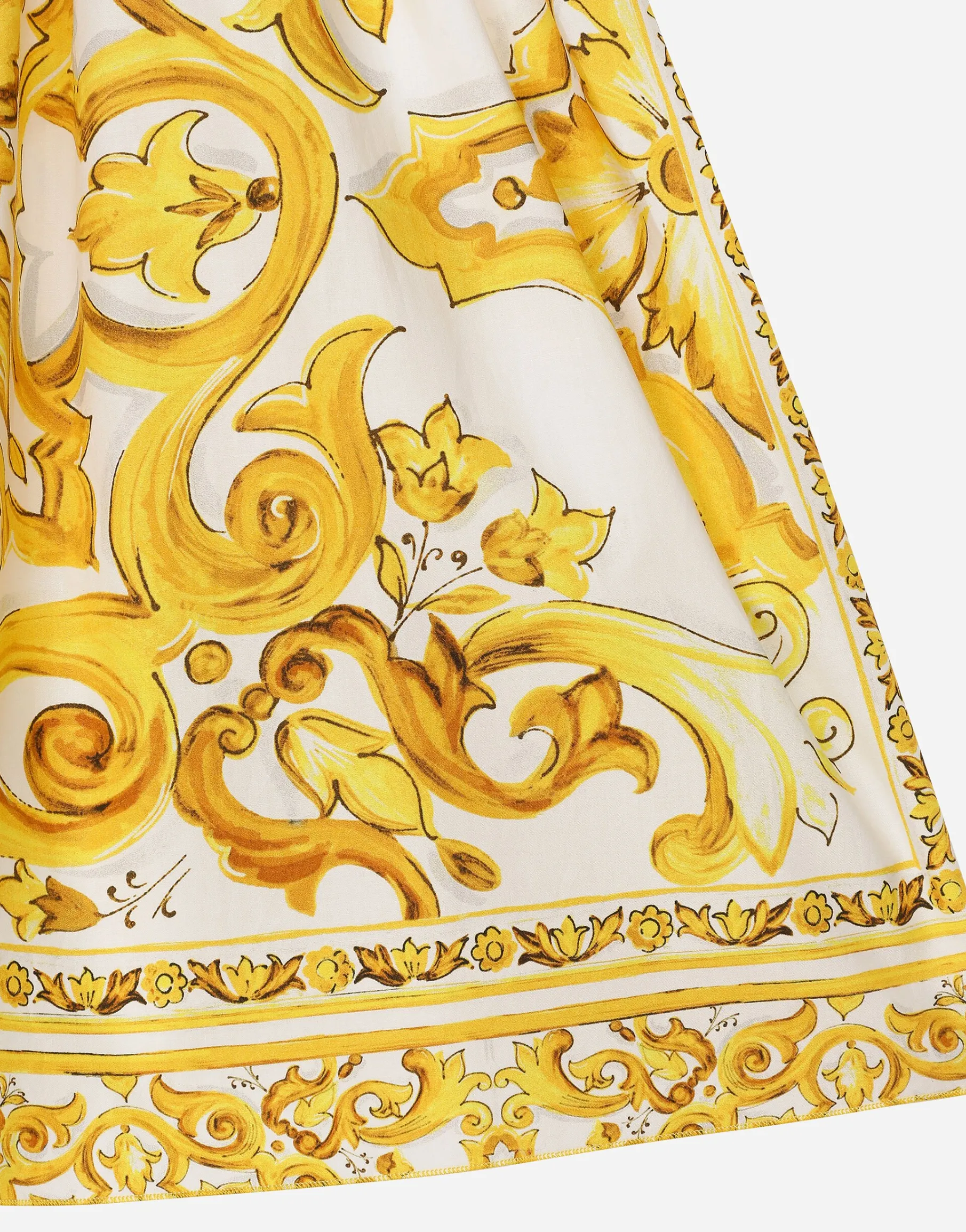Poplin dress with yellow majolica print