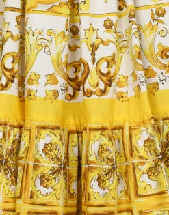 Poplin dress with yellow majolica print