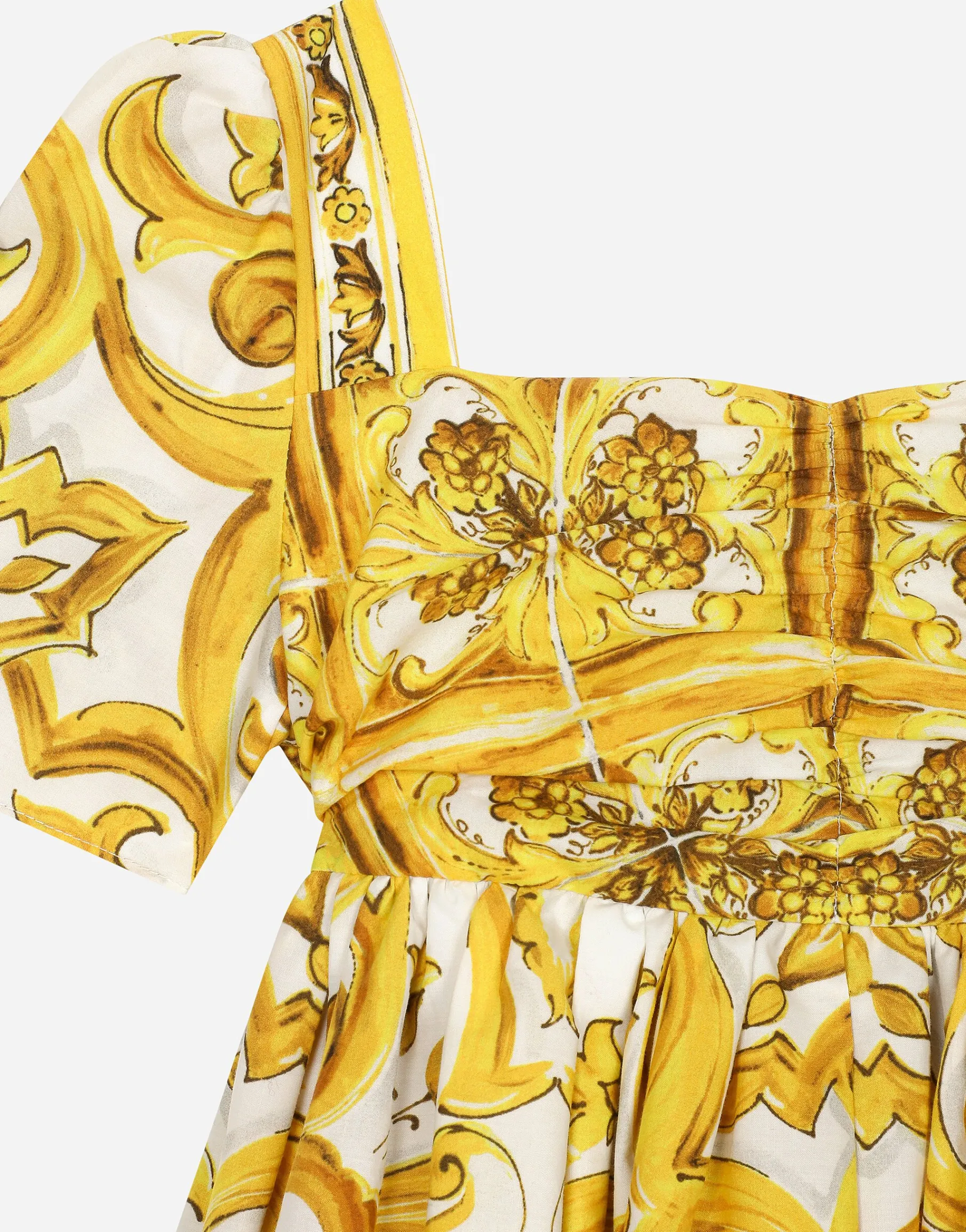 Poplin dress with yellow majolica print