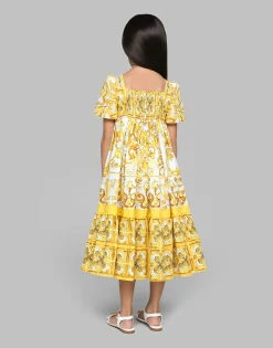 Poplin dress with yellow majolica print