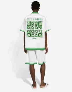 Poplin Hawaiian shirt with majolica print