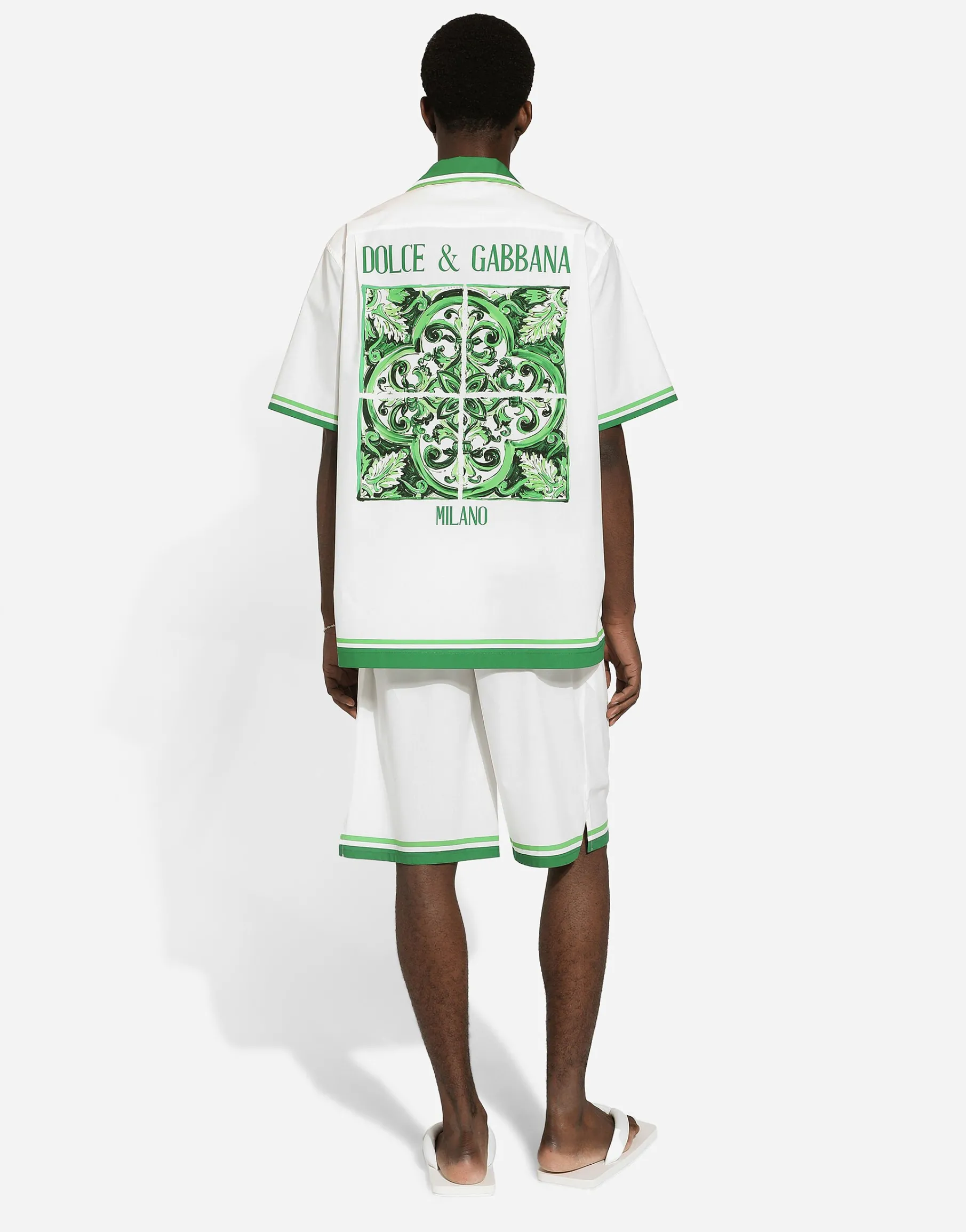 Poplin Hawaiian shirt with majolica print
