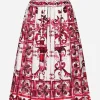 Poplin midi skirt with Majolica print