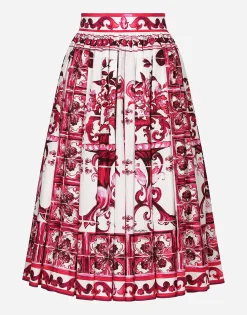 Poplin midi skirt with Majolica print