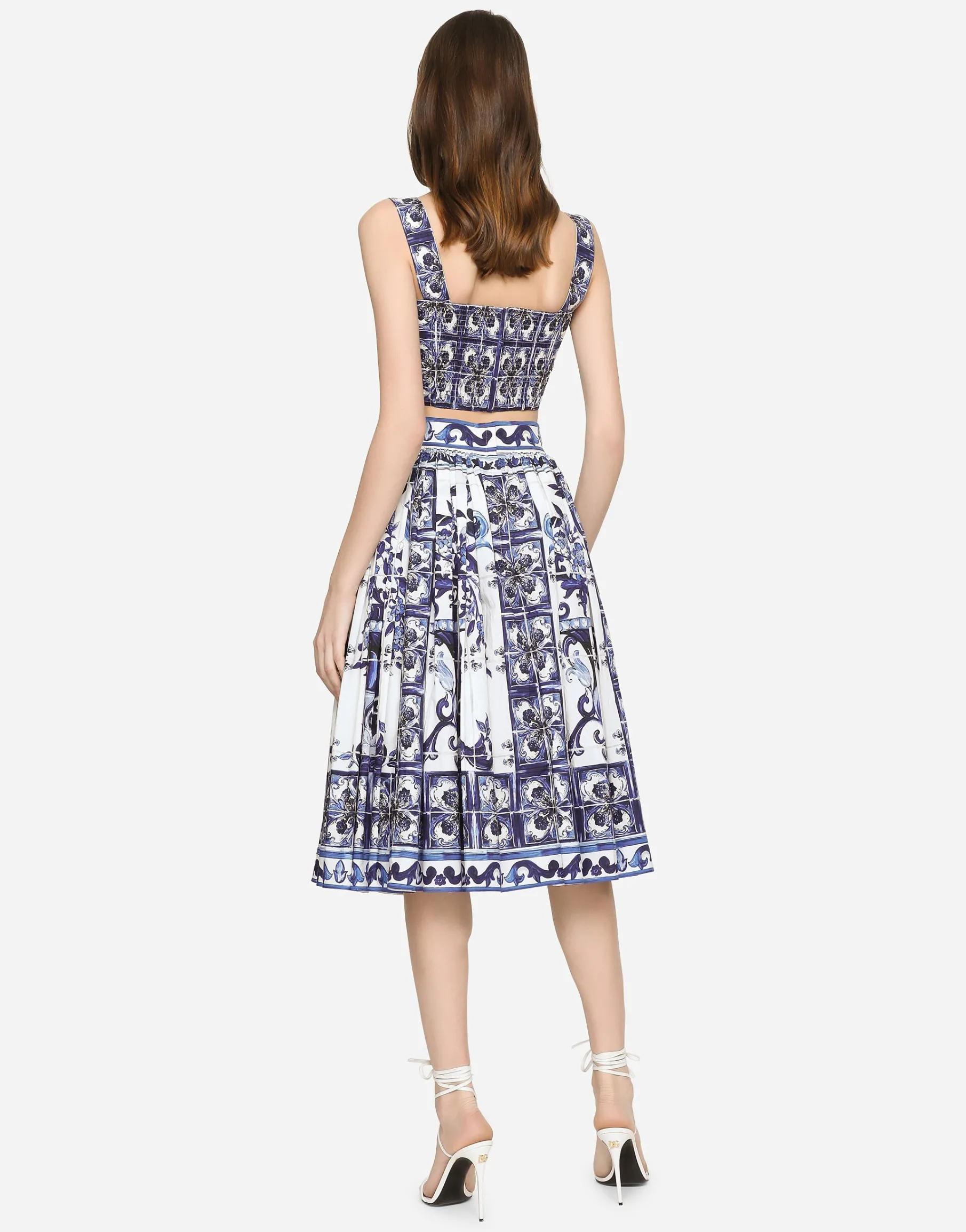 Poplin midi skirt with majolica print