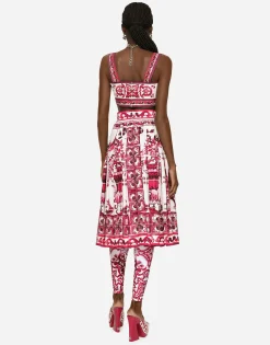 Poplin midi skirt with Majolica print