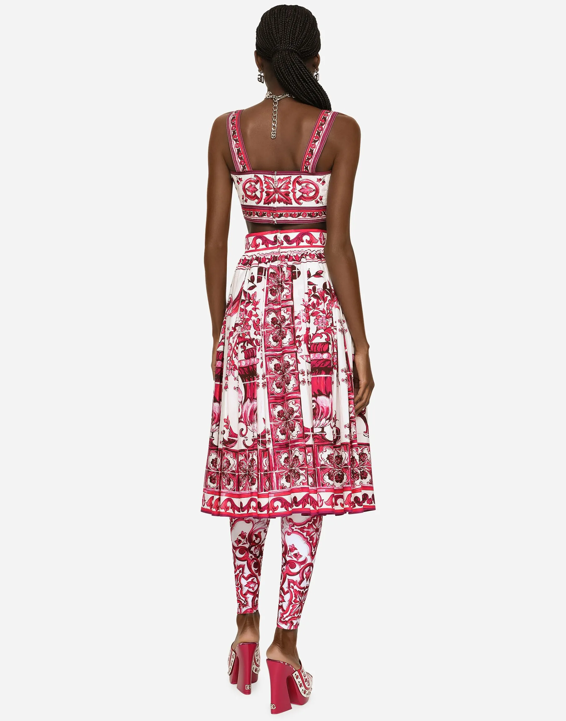 Poplin midi skirt with Majolica print