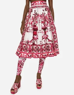 Poplin midi skirt with Majolica print